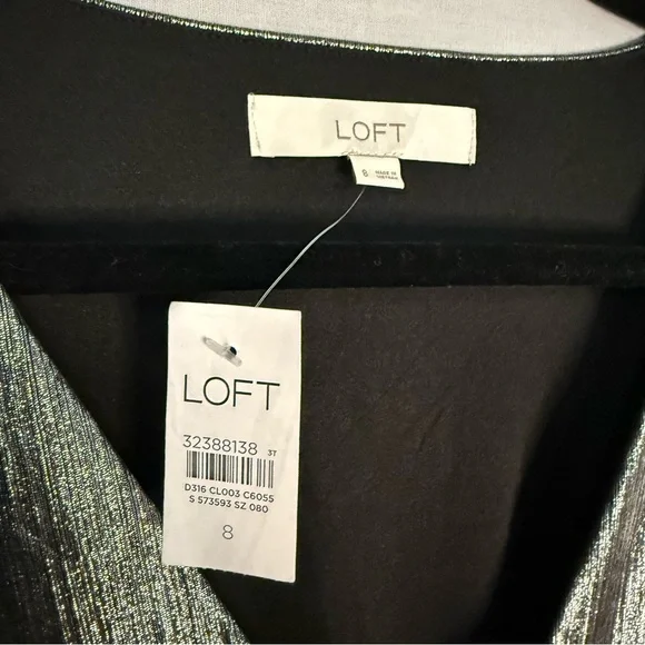 Loft‎ Shimmer Ruffle V-Neck Dress size 8 medium night out cocktail party silver - Picture 4 of 8